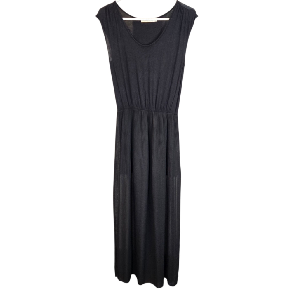 MALLOY Sheer Black Sleeveless Scoop Neck Pleated Maxi Sundress Women's Small